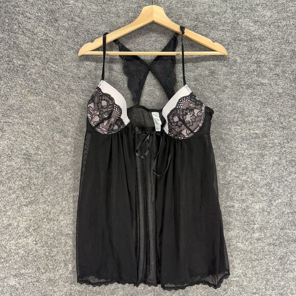 Jessica Simpson Cami Top Women M Medium Black Sleeveless Push Up Lace Sleep - Picture 1 of 5